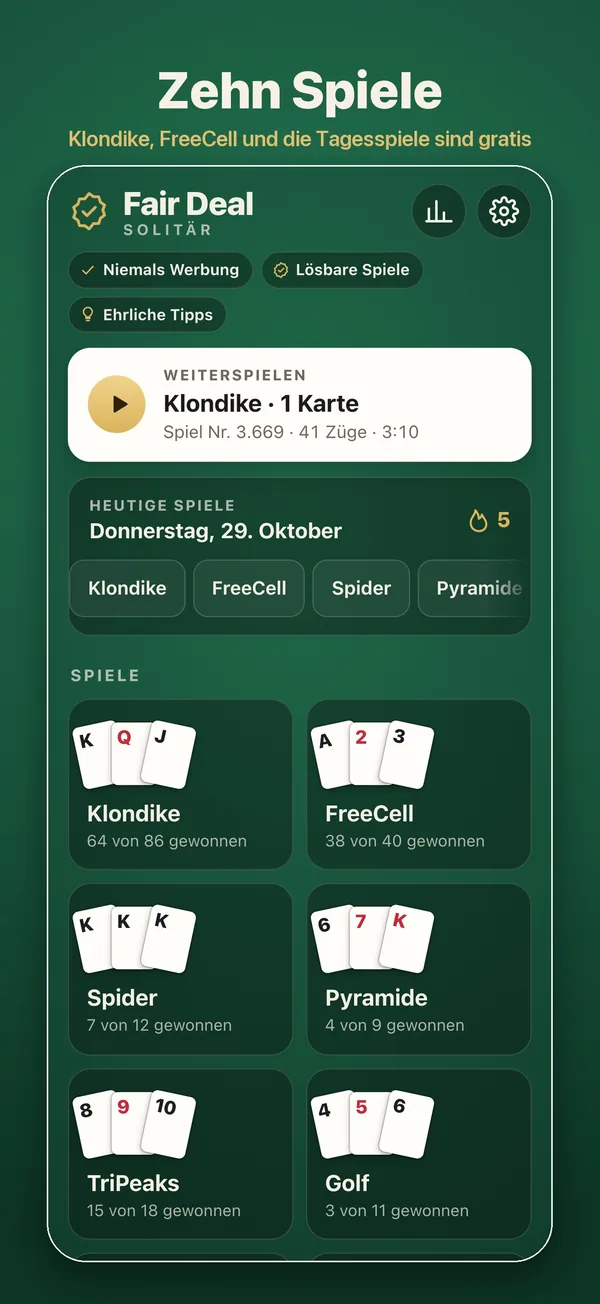 Der Startbildschirm mit allen zehn Spielen