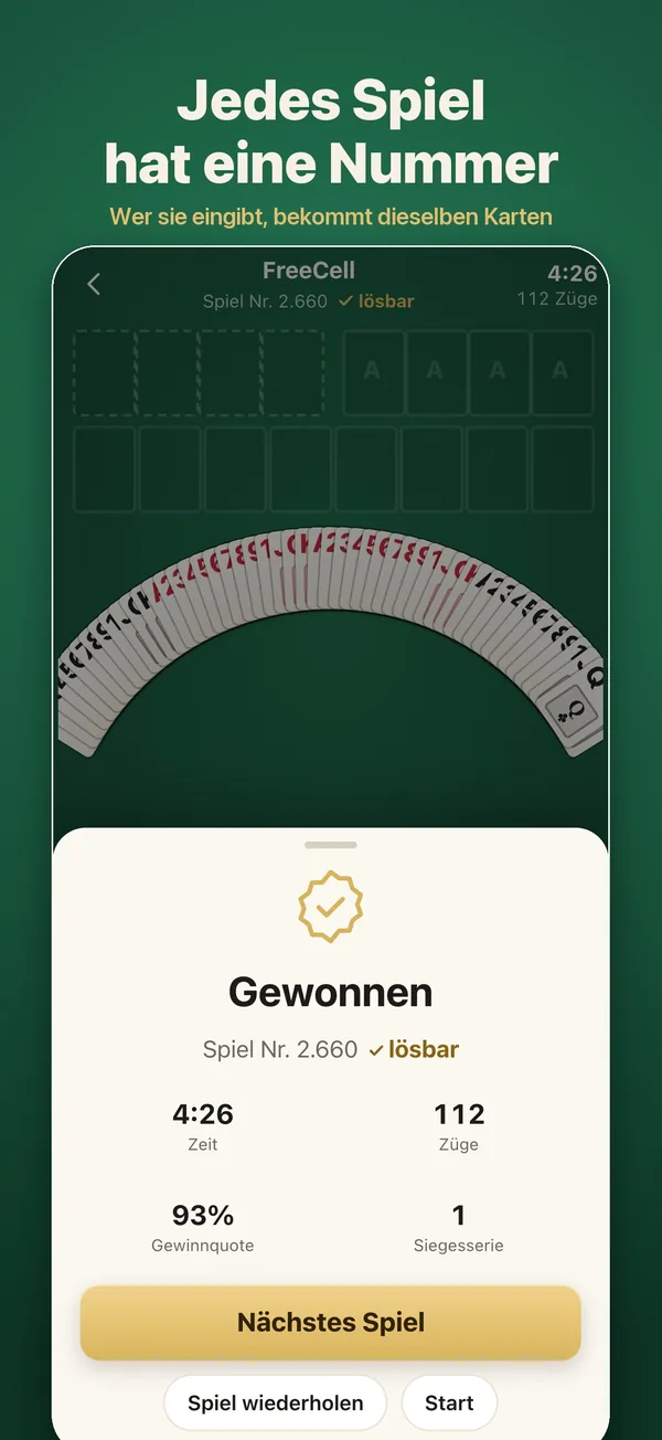 Ein gewonnenes Spiel mit seiner Nummer