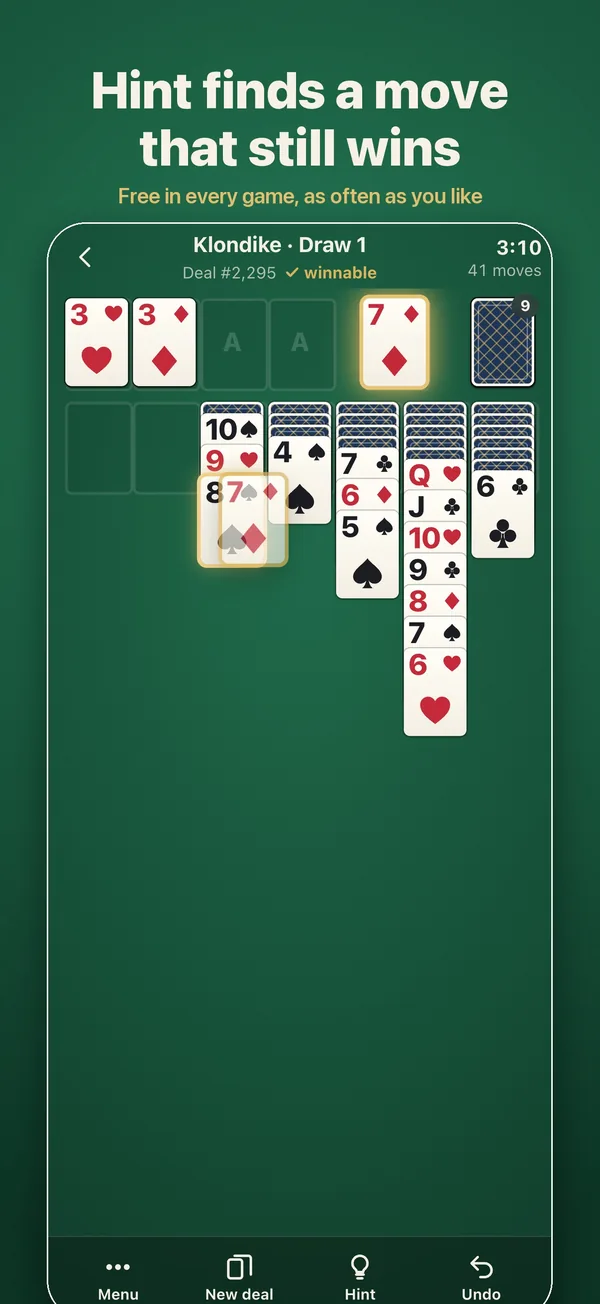 A hint sliding a card into place