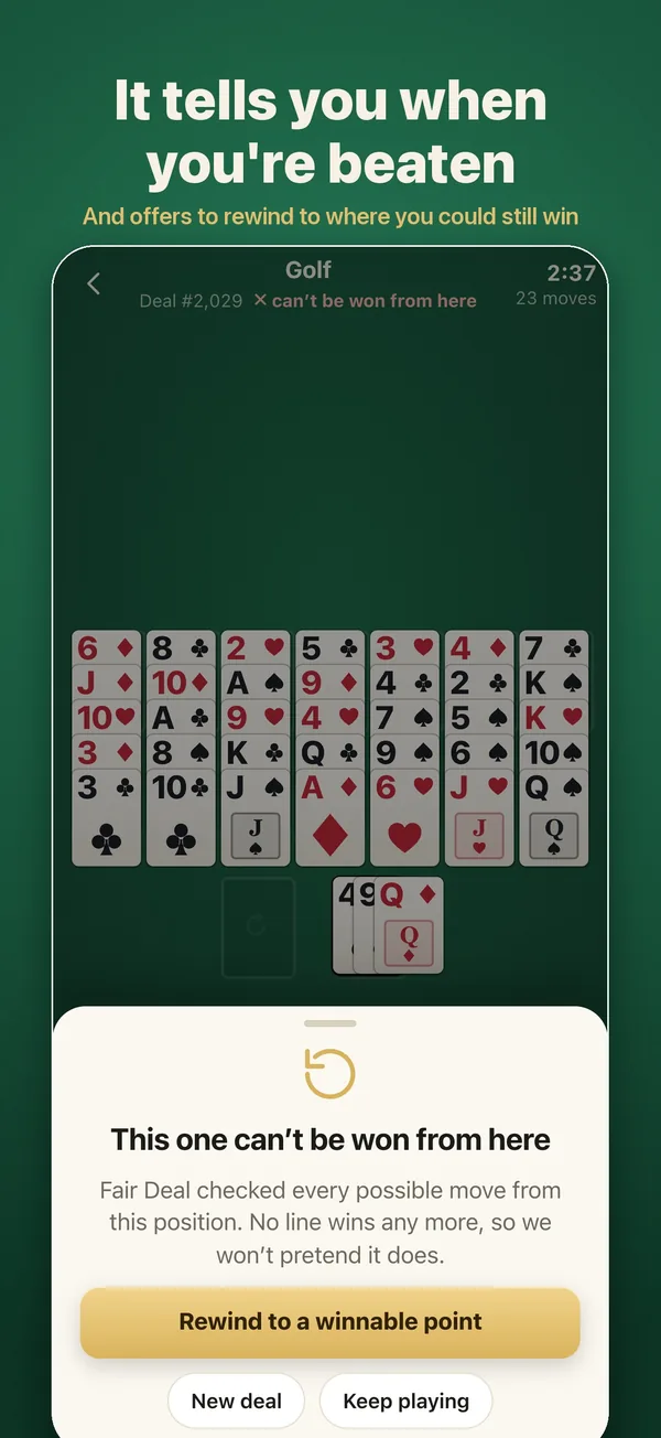A lost Golf game, with an offer to rewind to a winnable point