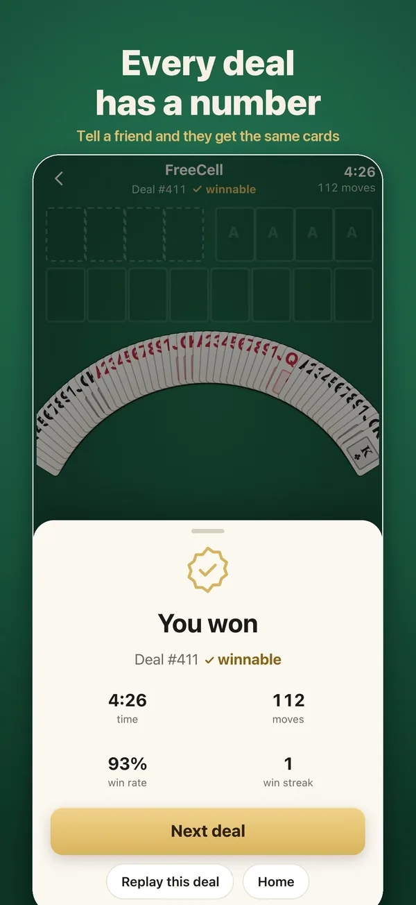 A won game with its deal number