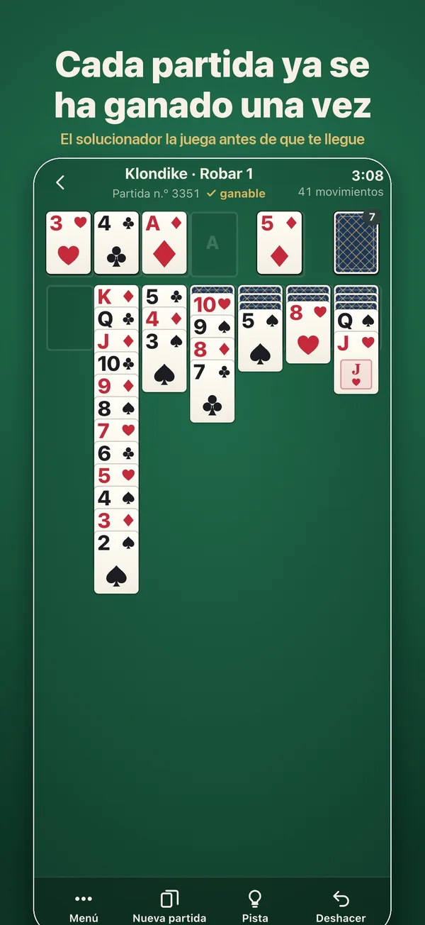 Una partida de Klondike marcada como ganable