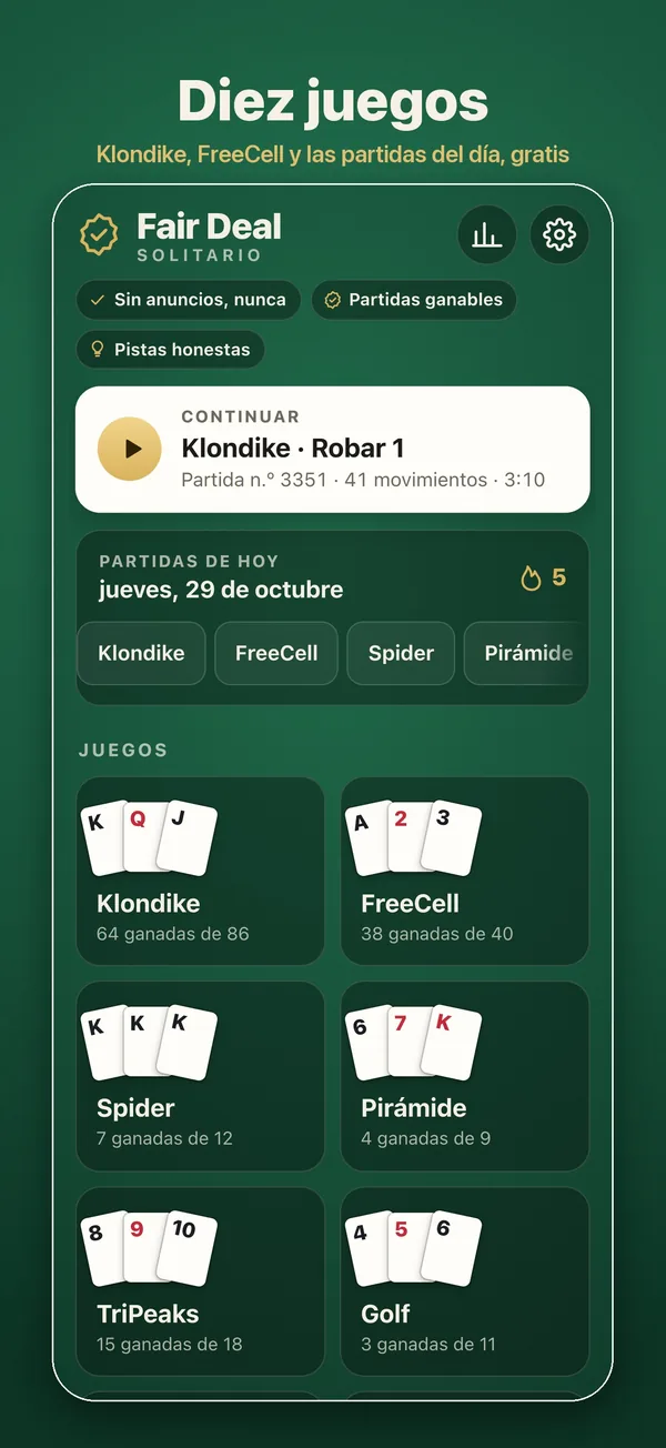La pantalla de inicio con los diez juegos