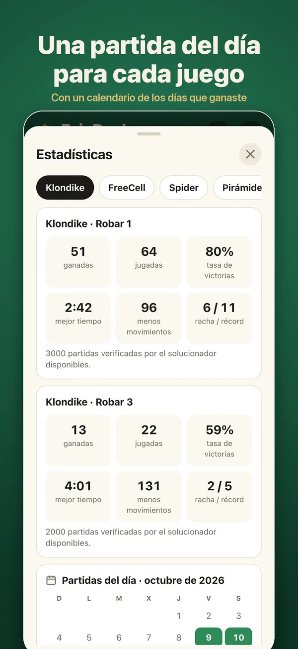 Partidas del día, rachas y estadísticas