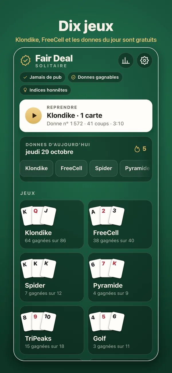 L’écran d’accueil avec les dix jeux